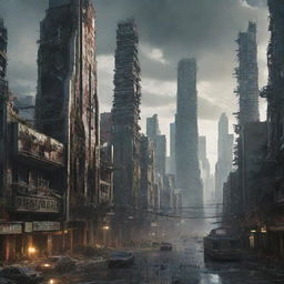 A majestic, futuristic city in the aftermath of a zombie apocalypse