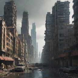 A majestic, futuristic city in the aftermath of a zombie apocalypse