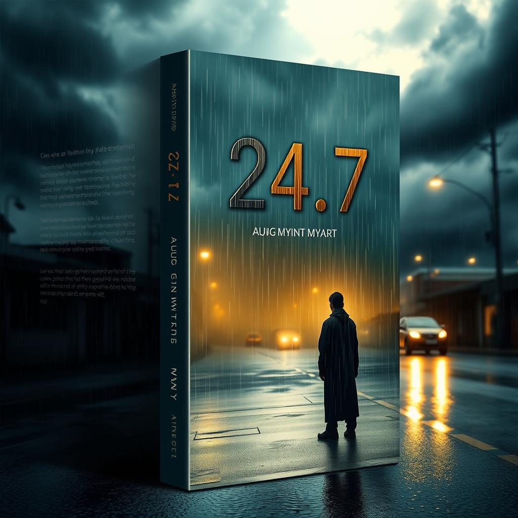 A poignant book cover design for '24/7' that captures the essence of the author's life struggles and moments of sadness