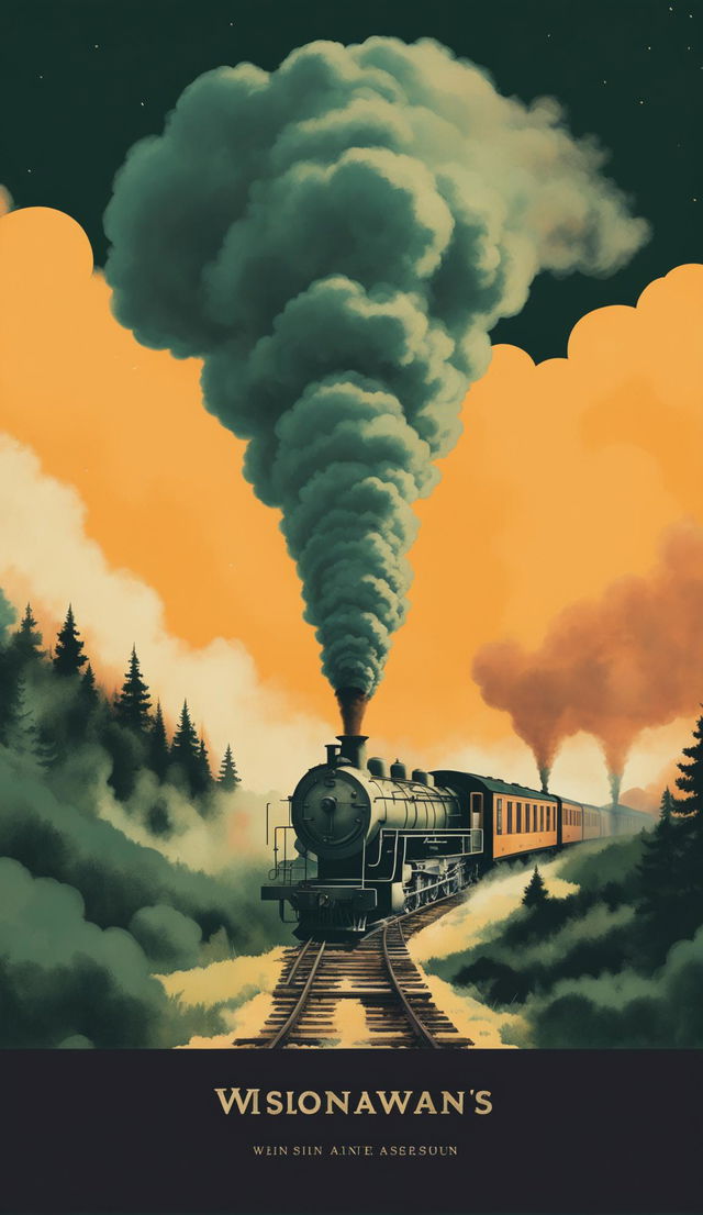 A wordless Wes Anderson-inspired book cover featuring a dark train.