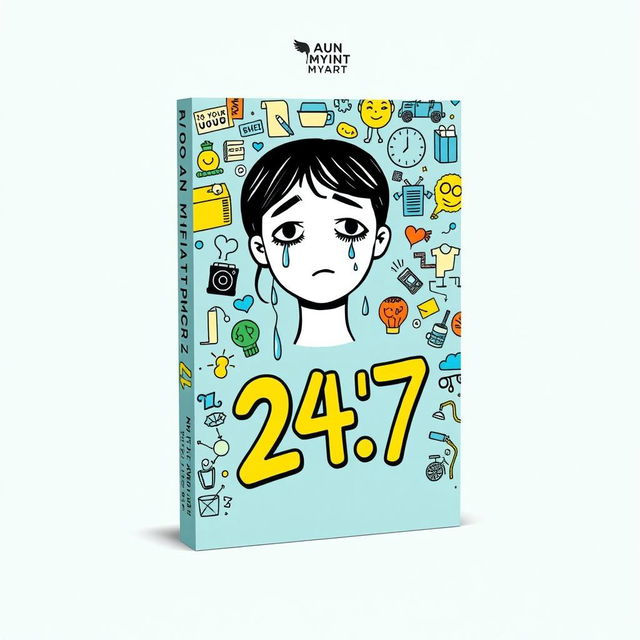 A visually engaging book cover design for '24/7' that encapsulates the author's struggles and emotional journey through doodle art