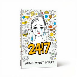 A visually engaging book cover design for '24/7' that encapsulates the author's struggles and emotional journey through doodle art