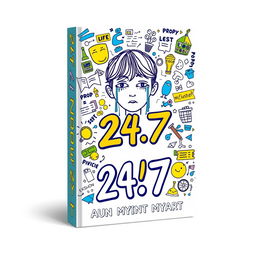 A visually engaging book cover design for '24/7' that encapsulates the author's struggles and emotional journey through doodle art