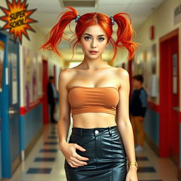 A sensual, full-body portrait of a young woman depicted as an 18-year-old high school student