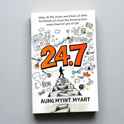 A captivating book cover design for '24/7' that showcases the hardships of the author's life through a blend of impactful imagery and doodle art