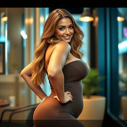 A confident and curvy woman with an hourglass figure, her voluptuous body exuding attractiveness