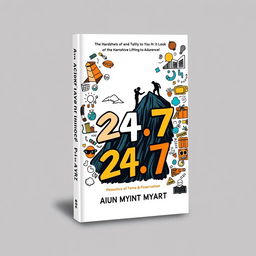 A striking book cover design for '24/7' that emphasizes the hardships of the author's life through a blend of evocative imagery and playful doodle art