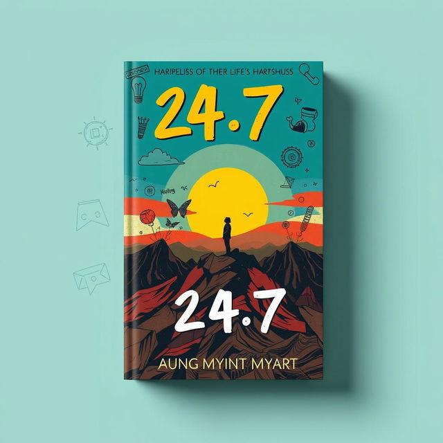 A compelling book cover design for '24/7' that highlights the hardships of the author's life through expressive imagery and doodle art