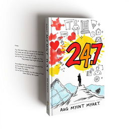 A compelling book cover design for '24/7' that highlights the hardships of the author's life through expressive imagery and doodle art