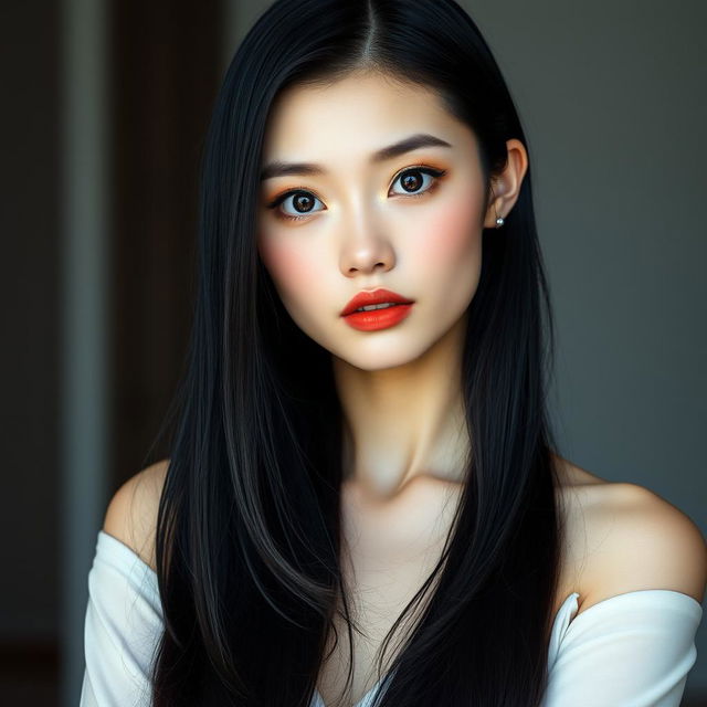 A portrait of a beautiful Chinese woman standing at 1