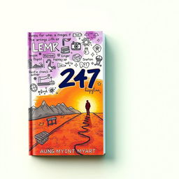 An expressive book cover design for '24/7' that captures the essence of the author's life hardships through impactful imagery and creative doodle art