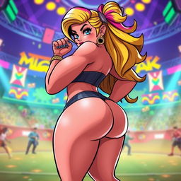 A voluptuous female character inspired by Brawl Stars, featuring exaggerated curves with very large breasts and an ample behind