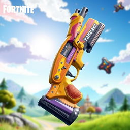 A highly detailed and vibrant depiction of the 'Gatekeeper' shotgun from Fortnite, showcasing its unique and striking design