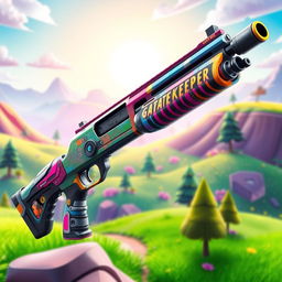 A highly detailed and vibrant depiction of the 'Gatekeeper' shotgun from Fortnite, showcasing its unique and striking design