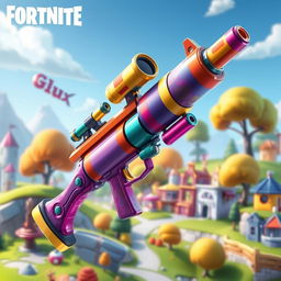 A detailed depiction of the Fortnite weapon known as the 'Drum Gun', designed with vibrant colors and a glossy finish