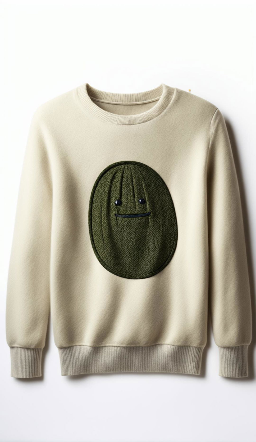 A luxurious cashmere sweatshirt with a unique pickle logo on the chest, captured in a product editorial photo using a 200mm lens at 32k resolution