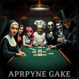 A realistic movie poster featuring an eclectic team gathered around a poker table in a sinister casino