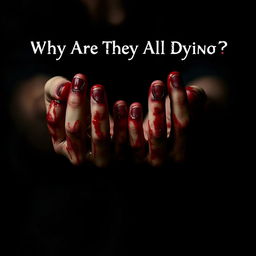 A close-up of a girl's hands, covered in blood, set against a stark black background
