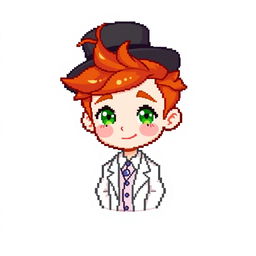 A ginger-haired boy, aged 16, depicted in a charming pixel art style