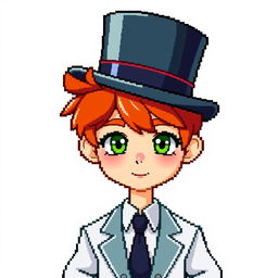 A ginger-haired boy, aged 16, depicted in a charming pixel art style