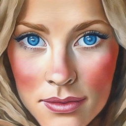 Enhance the woman's features with vivid blue eyes, adding an extra touch of realism to her portrait.