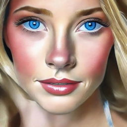 Enhance the woman's features with vivid blue eyes, adding an extra touch of realism to her portrait.