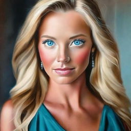 Enhance the woman's features with vivid blue eyes, adding an extra touch of realism to her portrait.