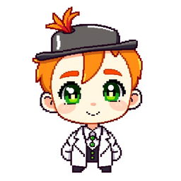A ginger-haired boy, aged 16, rendered in a delightful chibi pixel art style
