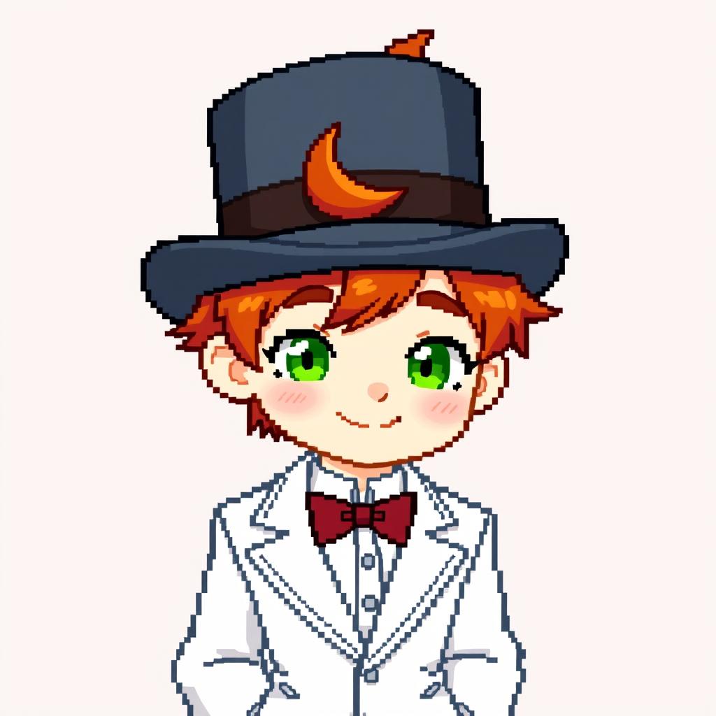 A ginger-haired boy, aged 16, designed in a captivating chibi pixel art style