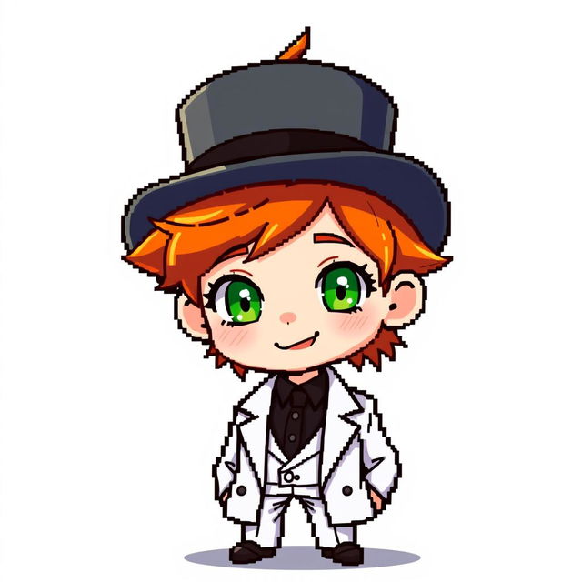 A ginger-haired boy, aged 16, designed in a captivating chibi pixel art style