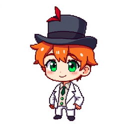 A ginger-haired boy, aged 16, designed in a captivating chibi pixel art style