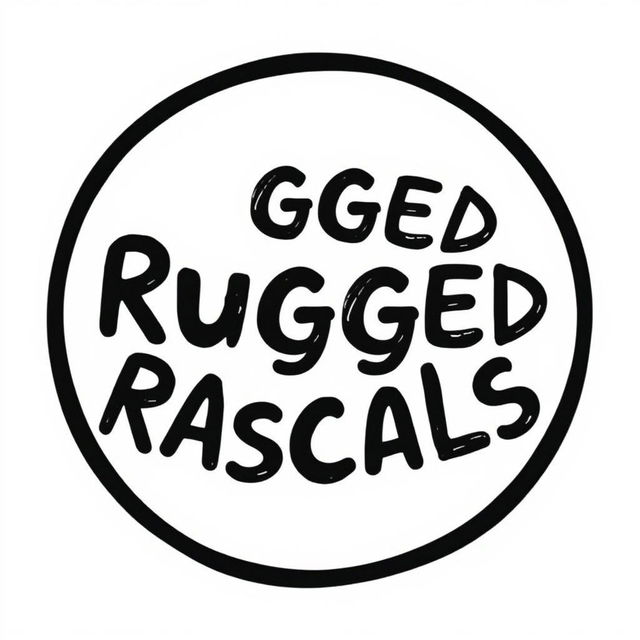 A logo featuring the text "Rugged Rascals" arranged in a perfect black circle