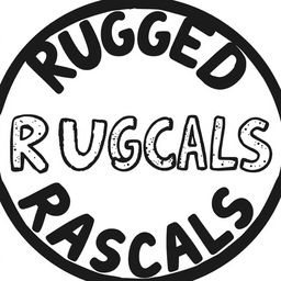A logo featuring the text "Rugged Rascals" arranged in a perfect black circle