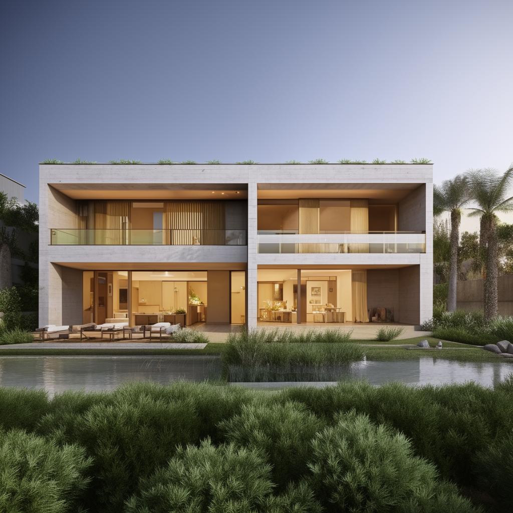 Render a beautiful and elegant two-story house with a lush garden and a modern architecture design.