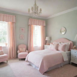 A children's bedroom designed specifically for a girl, filled with soft, whimsical furnishings and feminine colors that create a joyful, nurturing environment