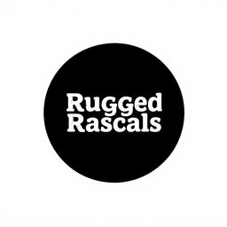 A perfect circle shape filled with a solid black color, featuring the text 'Rugged Rascals' prominently displayed in the center