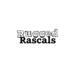 A perfect circle shape filled with a solid black color, featuring the text 'Rugged Rascals' prominently displayed in the center