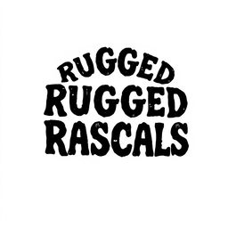 A circular shape created using the letters of 'Rugged Rascals' formed entirely in black color