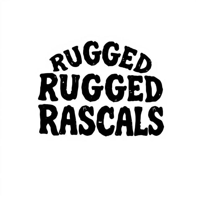 A circular shape created using the letters of 'Rugged Rascals' formed entirely in black color