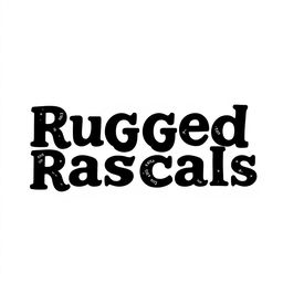 A circular shape made up of the letters of 'Rugged Rascals' in black