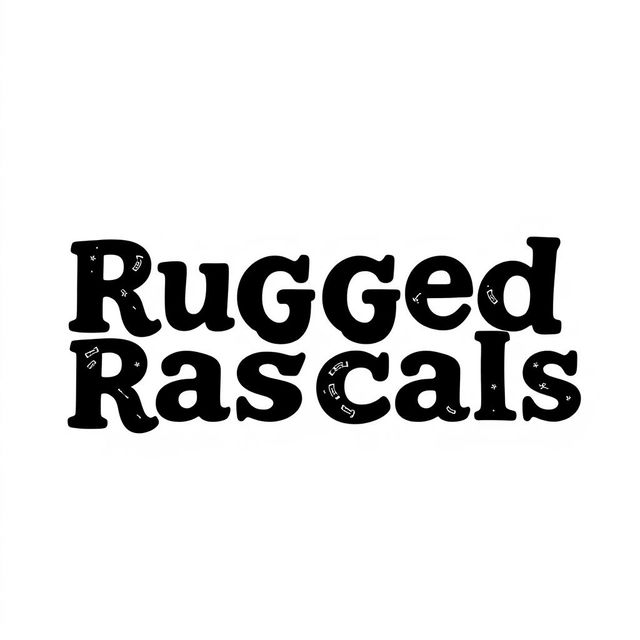 A circular shape made up of the letters of 'Rugged Rascals' in black