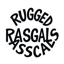 A circular design featuring the text 'Rugged Rascals' styled in a beach-style font