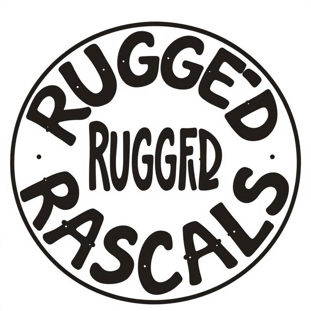 A circular design featuring the text 'Rugged Rascals' styled in a beach-style font