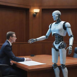 A depiction of an artificial intelligence helping a legislator create a law in the year 3000, exemplifying a vibrant future collaboration