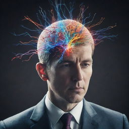 An imaginative depiction of a deep-thinking legislator with symbolic neurons firing above their head, signifying the vibrant, creative process