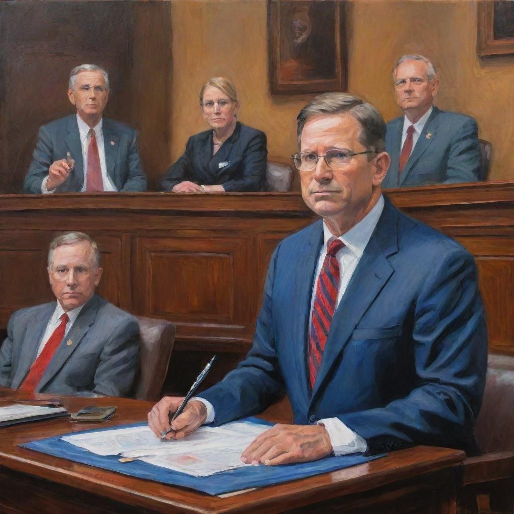 An expressive painting titled 'A Legislator's Work Through My Eyes,' capturing personal observations and interpretations of a legislator's duties