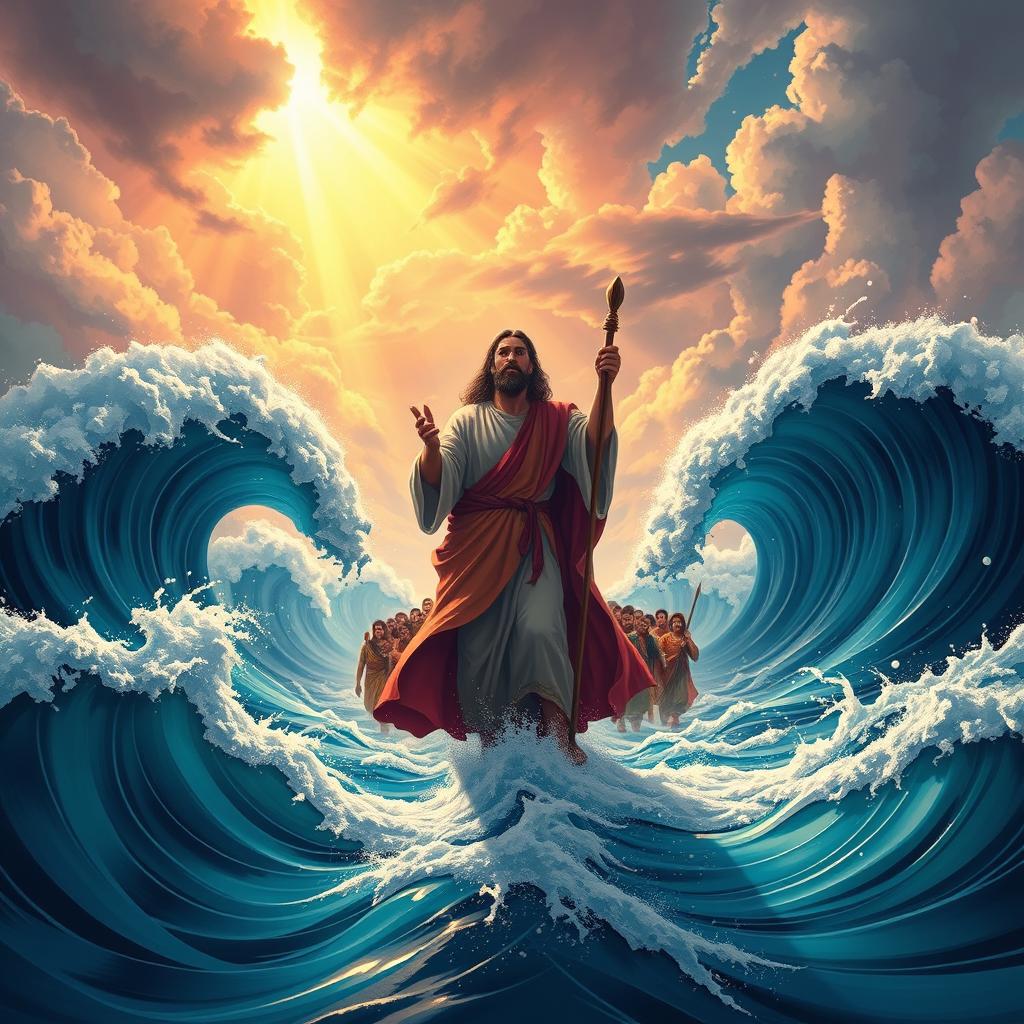 A visually striking illustration depicting the story of Moses from the Bible