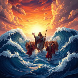 A visually striking illustration depicting the story of Moses from the Bible