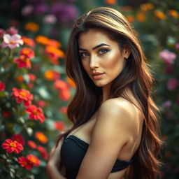 A stunning woman with an artistic pose, partially revealing her upper body