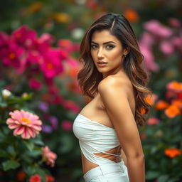 A stunning woman with an artistic pose, partially revealing her upper body